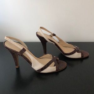 J.Crew Linen and Croc embossed Strappy Heels